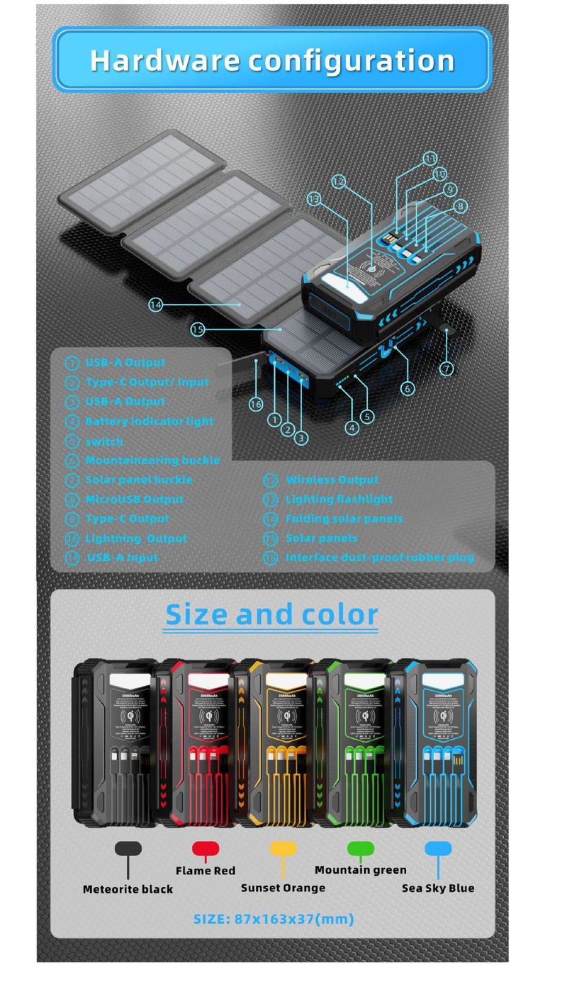 Banco de energía solar de 30 000 mAh, plegable, portátil, para exteriores, de gran capacidad_voghion.com