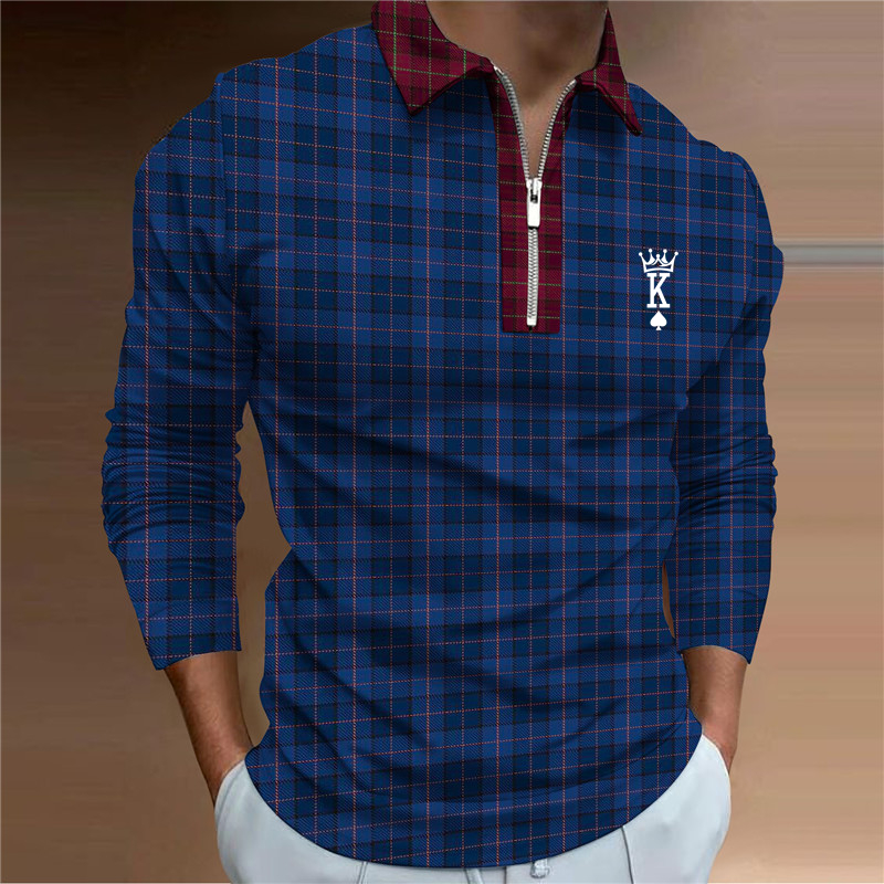 2023 primavera nuova camicia POLO da uomo a maniche lunghe retrò stampata in 3D europea e americana_voghion.com