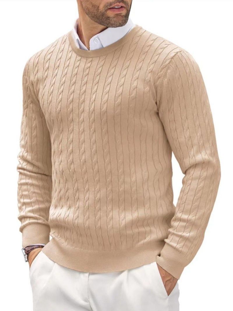 Twisted für Männer mittleren Alters, Herren-Strickpullover mit Rundhalsausschnitt, schmaler Passform, lange Ärmel, lässig, vielseitig_voghion.com