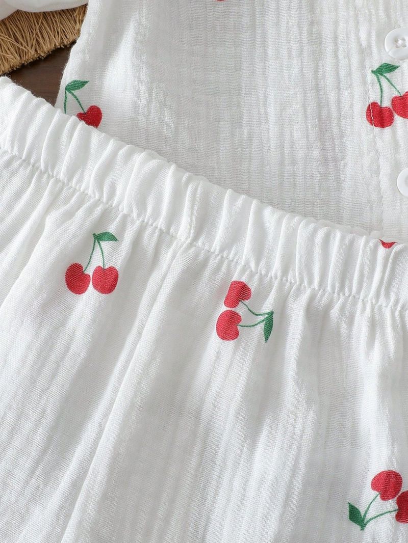 Baby Girl's Printed Collar Top + Shorts + Hat Set – Soft Polyester 3-Piece Outfit (6M-3Y)_voghion.com