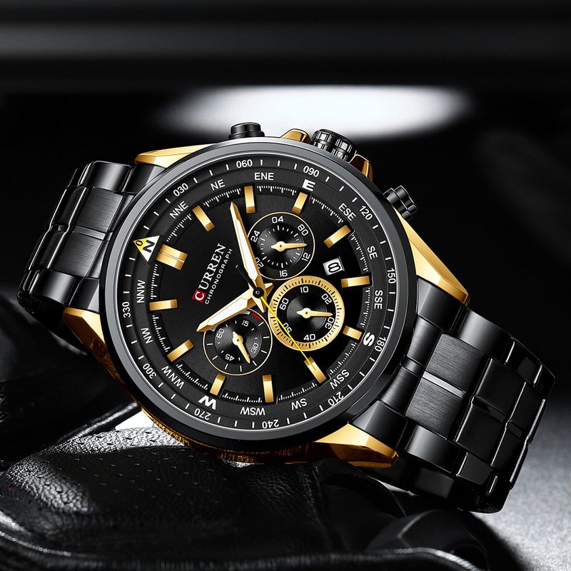 Orologio da uomo al quarzo in acciaio inossidabile con datario, orologio da polso analogico multifunzionale a 6 lancette, orologio casual da lavoro_voghion.com