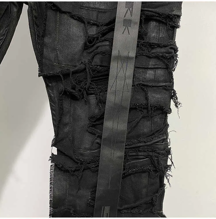 Männer IEFB Neue Darkwear Männer Beschichtete Jeans Multi Thread Dekoration Wachs Bürsten Tuch Elastische High Street 2022 Männlich_voghion.com
