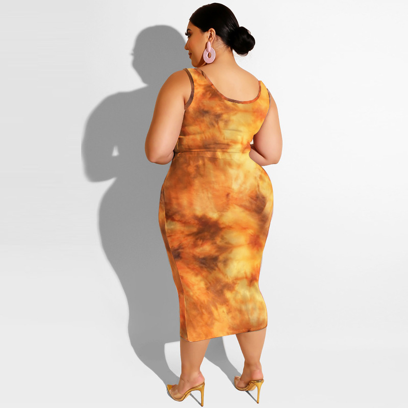 20778 Zomer nieuwe tie-dye print strakke wrap hippe mode casual set dames plus size tweedelige set_voghion.com