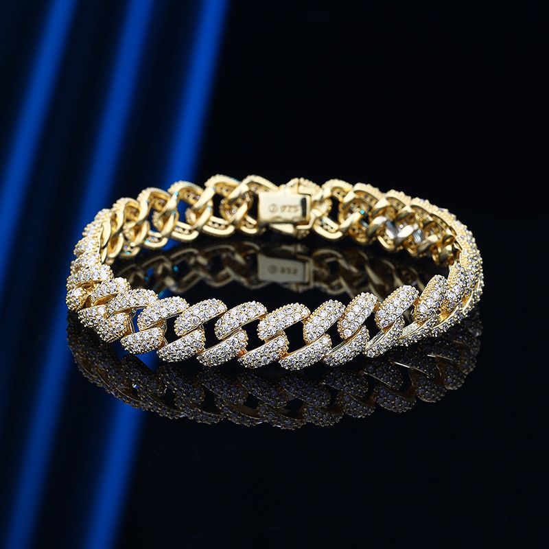 Bracciale a catena cubana per uomo, hip hop, coppia, in argento puro, semplice, alla moda, alla moda, con diamanti intarsiati, pesante, fatto a mano._voghion.com