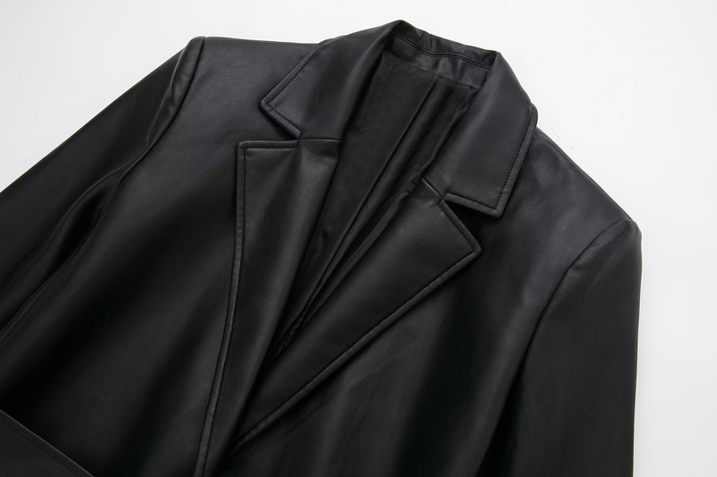 Dametøj mode temperament let velkendt imiteret læder PU sort lang windbreaker jakke kvinde_voghion.com