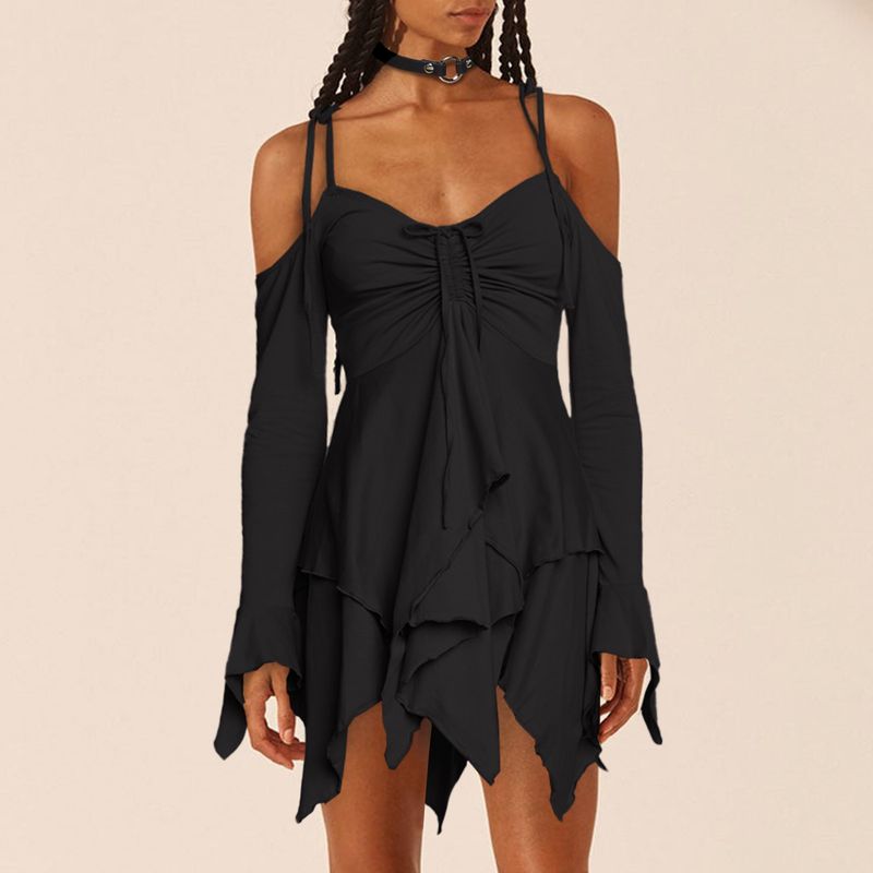 GL6696 Women's Pleated Halloween Performance Y2K Irregular Strap Dress_voghion.com