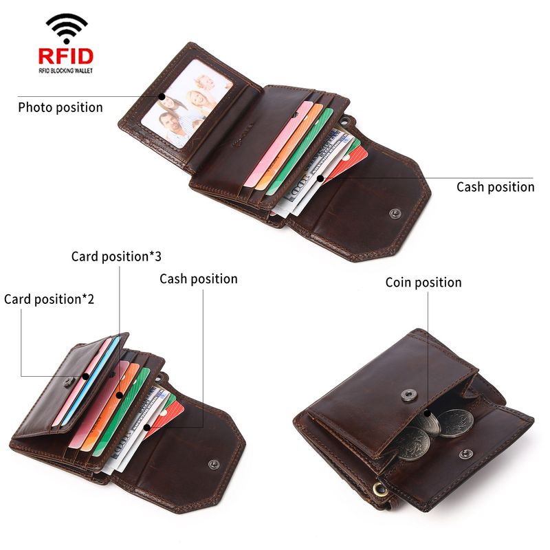 First layer oil wax leather men's RFID anti magnetic and anti-theft real pickup bag short style zero wallet_voghion.com