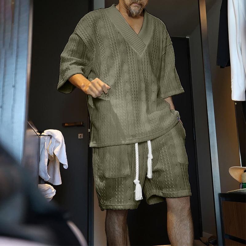 Lässiger Pullover mit lockeren Ärmeln, T-Shirt, kurze Shorts, Wollwebset für Herren, neuer Stil für den Sommer 2023_voghion.com