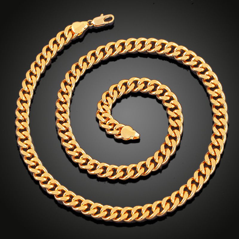 Collana cubana spessa con motivo geometrico per uomo e donna, catena placcata in oro_voghion.com