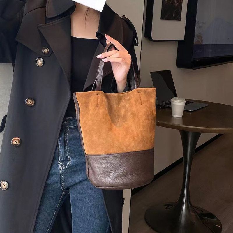 Borsa a tracolla da donna in vera pelle di vacchetta smerigliata, stile giapponese e coreano, con blocco di colore, stile GXF_voghion.com