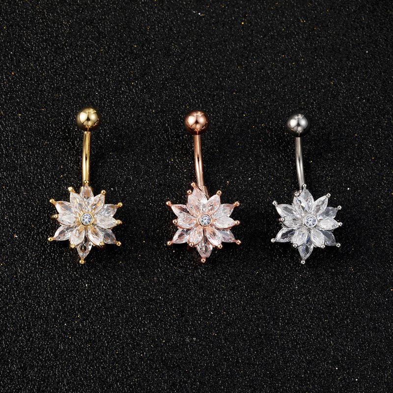 Piercing per ombelico a forma di margherita - Zirconia cubica AAA e acciaio chirurgico 316L, gioiello boho per il corpo (14G/16G, ipoallergenico, confezione regalo)_voghion.com
