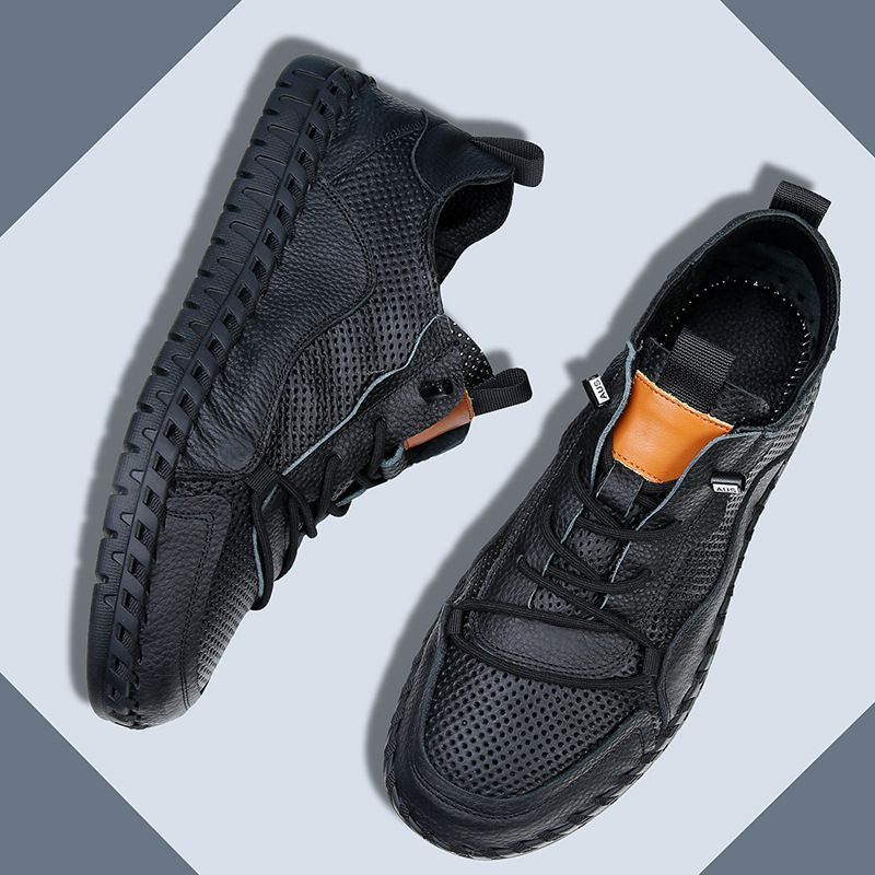 Patent Top Layer Cowhide Men's Breathable Sweat-Absorbing Soft Sole Loafers No Glue Hand-Sewn_voghion.com