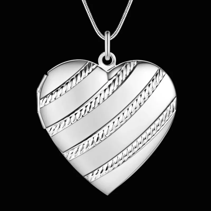 Trendprodukte Sterling Silber Halskette Herz Bilderrahmen Anhänger für Frau Modemarken Party Hochzeit Schmuck Geschenke_voghion.com