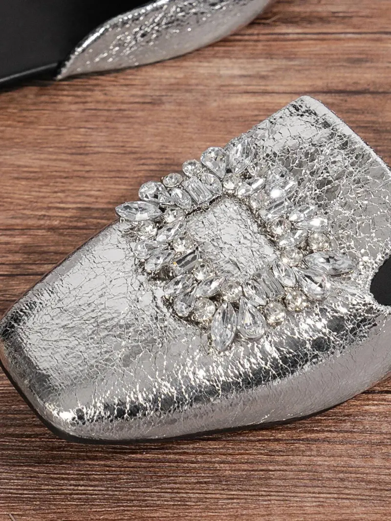 2024 Summer New Square Toe Flat Rhinestone Buckle Mules Outdoor Women's Light Casual Slippers Ddmysaturn_voghion.com