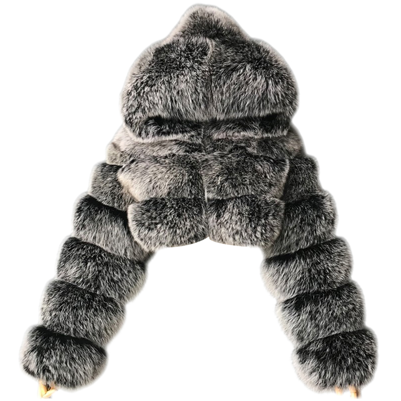 Lös tjock päls Plyschjacka Kvinnor Flickor Mode Vinter Fuskpäls Beskuren kappa Fluffig Zip Huva Varm Kort jacka_voghion.com