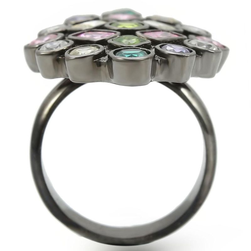 0W297 - Ruthenium Brass Ring with AAA Grade CZ in Multi Color_voghion.com