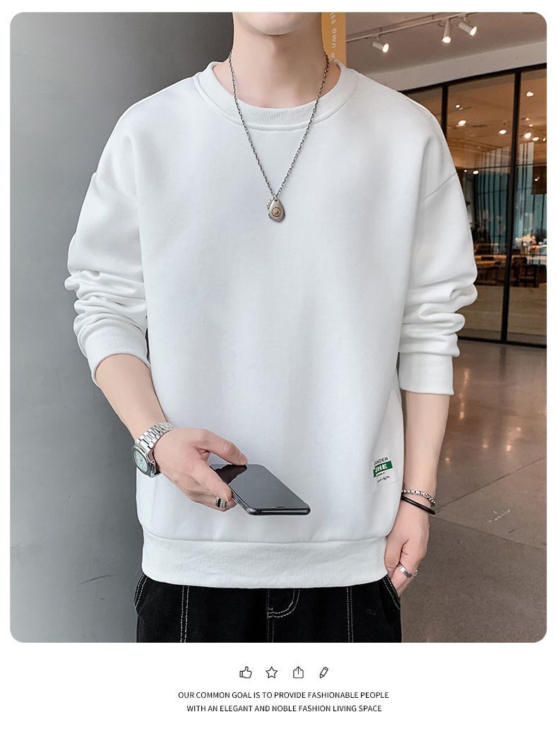 Men's Clothing T Shirt Men's Autumn And Winter Ins Trendy Brand Loose Thickened Casual Bottoming Shirt Young Students Printed Round Neck Sweatshirt_voghion.com