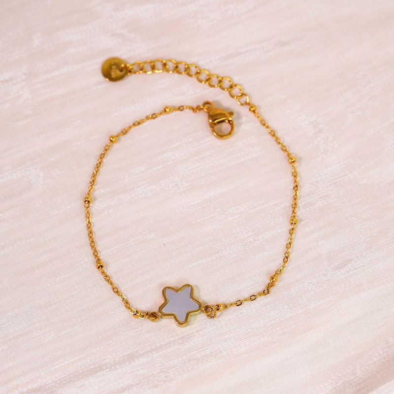 Ins Style Light Trendy Fünfzackiger Stern Herz Natürliche Perle Perlen Doppelschicht Gestapelt Titan Stahl 14K Gold_voghion.com
