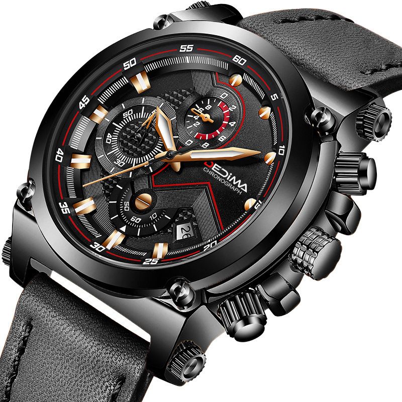 Three-eye Six-pin Multifunctional Waterproof Sports Watch Genuine Leather Strap Hot-selling Model_voghion.com