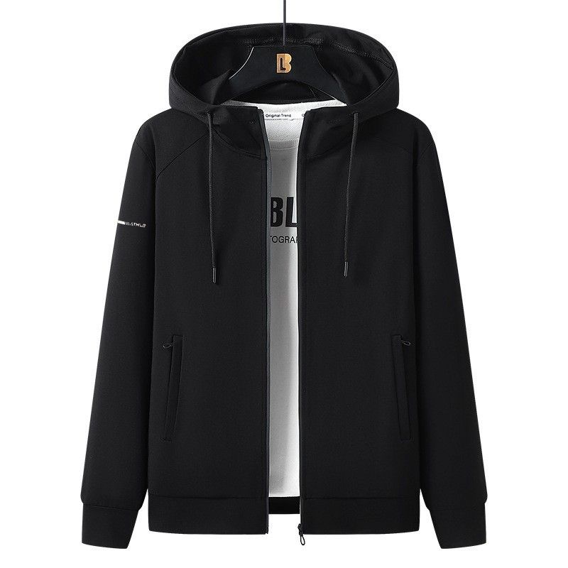 Zweiteiliger Herren-Sportanzug für Frühling und Herbst, geeignet für junge und mittelalte Männer, mit Kapuze, einfarbig, langärmelig und mit langer Hose._voghion.com