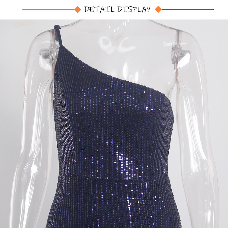 Abito da donna da donna con una spalla e paillettes di lusso con spacco elasticizzato e gamba aperta per la festa nuziale_voghion.com