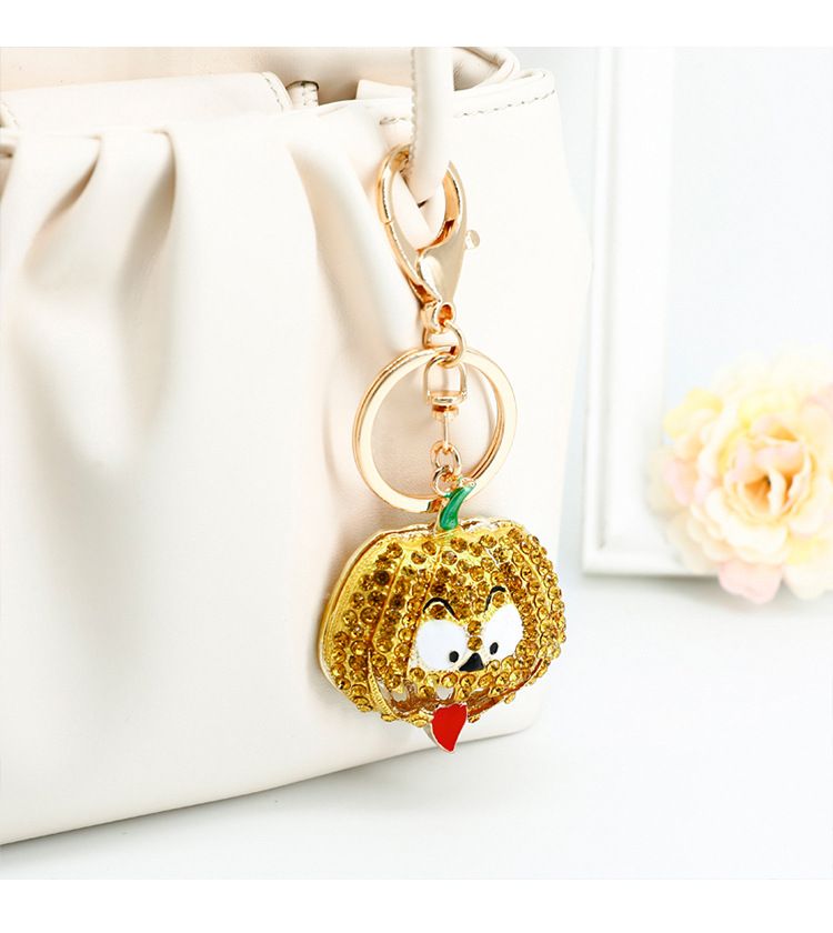 Halloween Creative Pumpkin With Rhinestones, Smiling Face Bag Pendant, Car Keychain Accessories_voghion.com