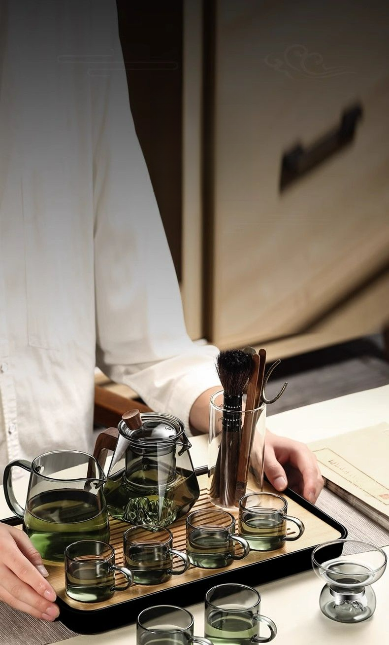 Glass Teapot With Tea-Water Separation, Household Wooden Handle Kung Fu Brewing Teapot, Flower Tea Set, Guanshan Gongdao_voghion.com