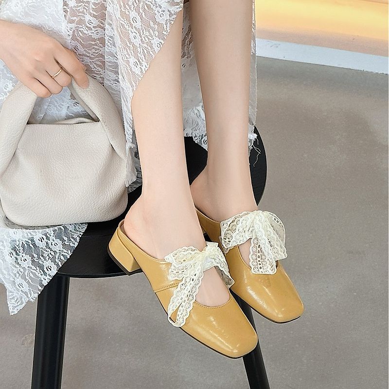 Chunky Heel Closed-Toe Silver For Women, Outdoor Wear, Summer 2025, Stunning Lace Strap, Fashionable Elegant Slippers_voghion.com