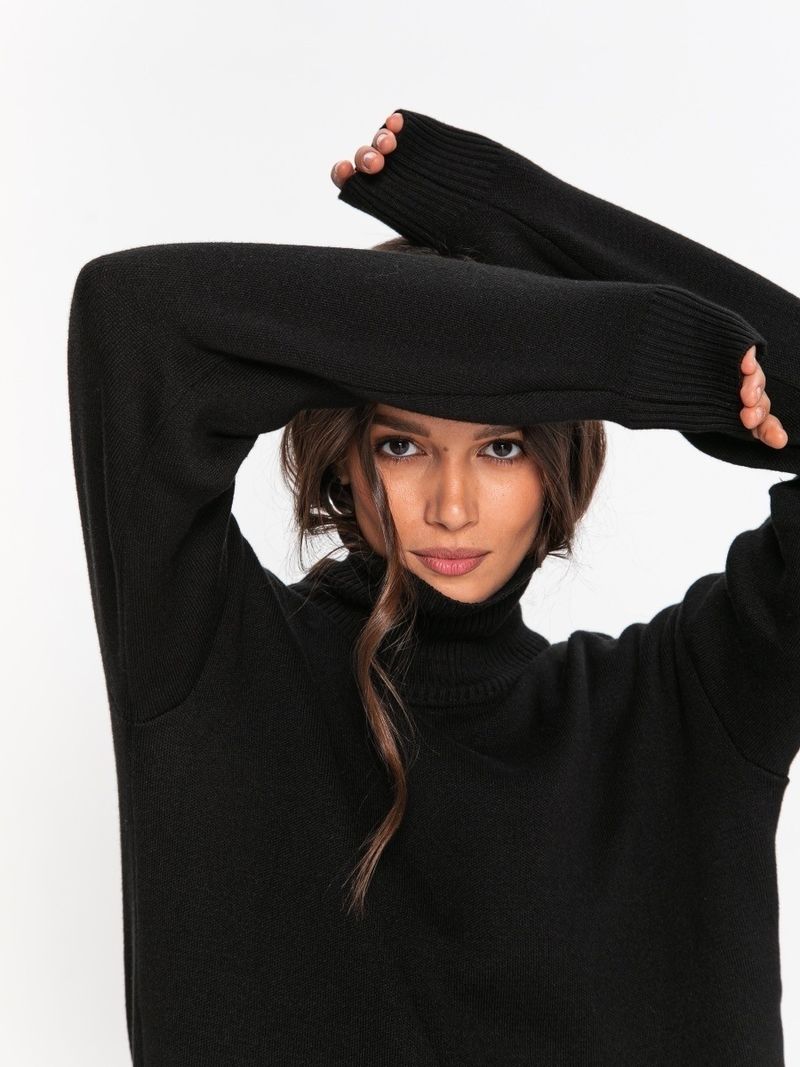 Women's Oversized High-Neck Sweater – Trendy Fall & Winter Pullover, Soft Viscose Blend, Drop Shoulder Sleeves, 8 Vibrant Colors For Casual_voghion.com