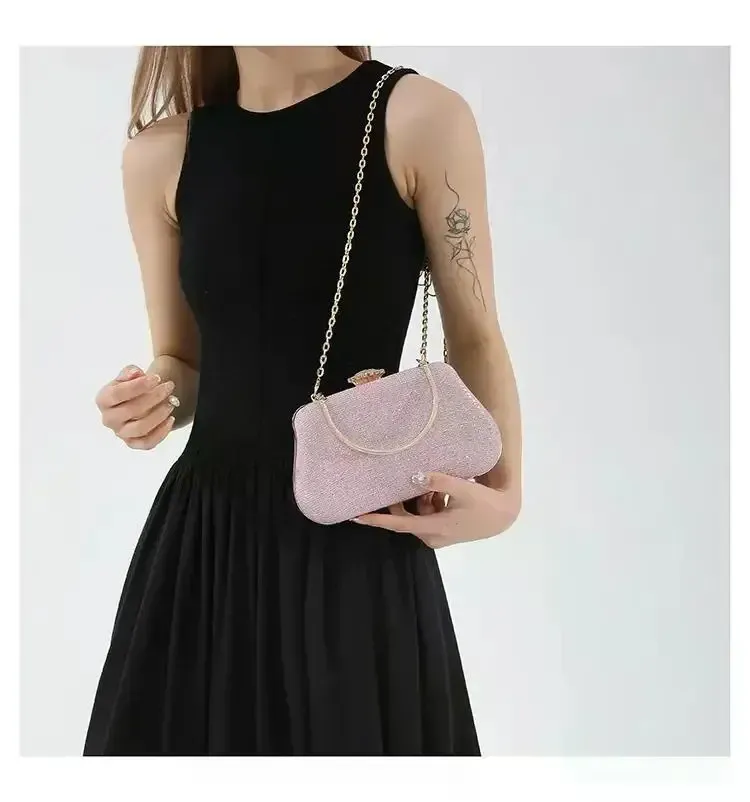 Borsa a tracolla con catena, pochette da donna, borsa da sera, festa, banchetto, glitter, per signore, matrimonio, 250529l_voghion.com