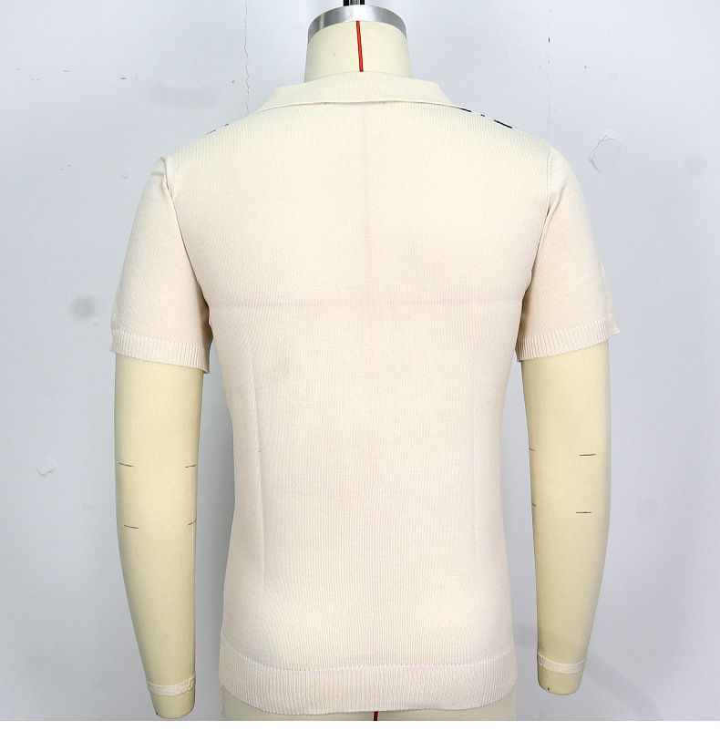 New men's summer striped short sleeved knit with slim fitting lapel casual polo shirt for men SY0095_voghion.com