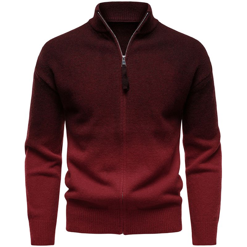 Men's Clothing Stand Collar Zipper Men's British Style Gradient Color Zip-Up Knit Sweater With Stand Collar, Casual Pullover For Autumn & Winter_voghion.com