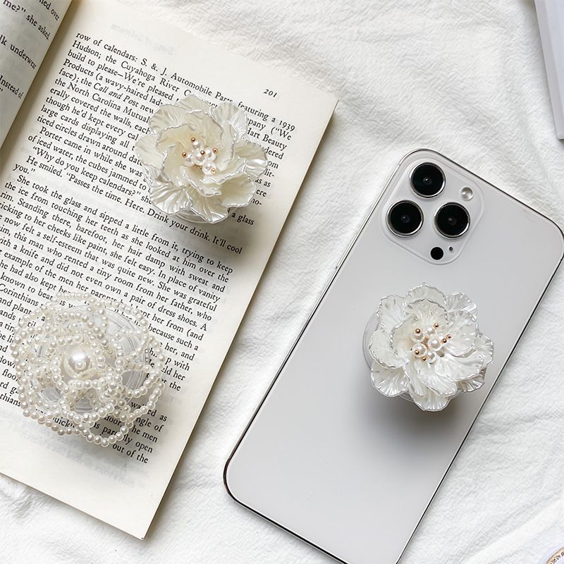 Pure Desire Rose Telefon-Airbag-Halter, Koreanischer Instagram-Stil, eleganter und einfacher dreidimensionaler Perlenblumen-Desktop_voghion.com