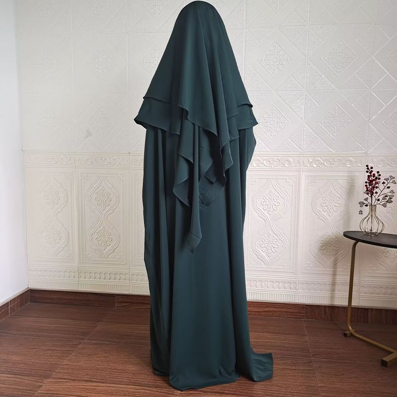 Vestido de dos piezas con hiyab, holgado, con mangas murciélago y color liso para mujer de Dubái, P105_voghion.com