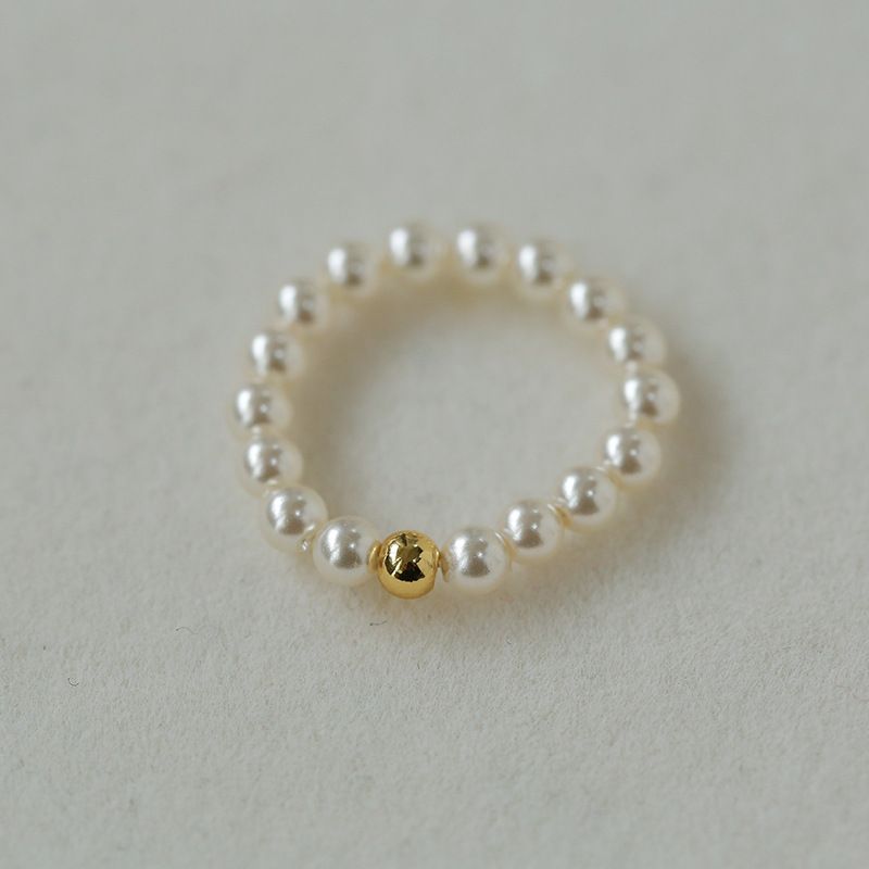 Anello impilabile con perle artificiali in oro bianco e grigio per donna, con piccole perle di riso dorato_voghion.com