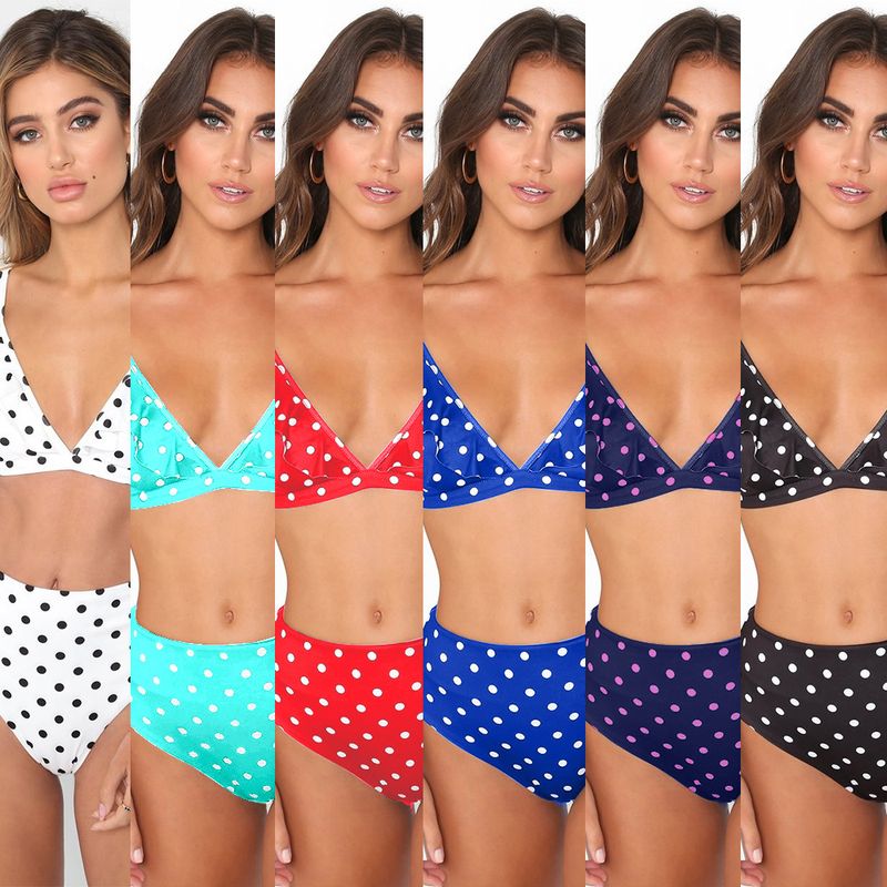 2024 Ruffle Edge Deep V Bikini Black And White Wave Dot Printed Sexy Swimsuit_voghion.com