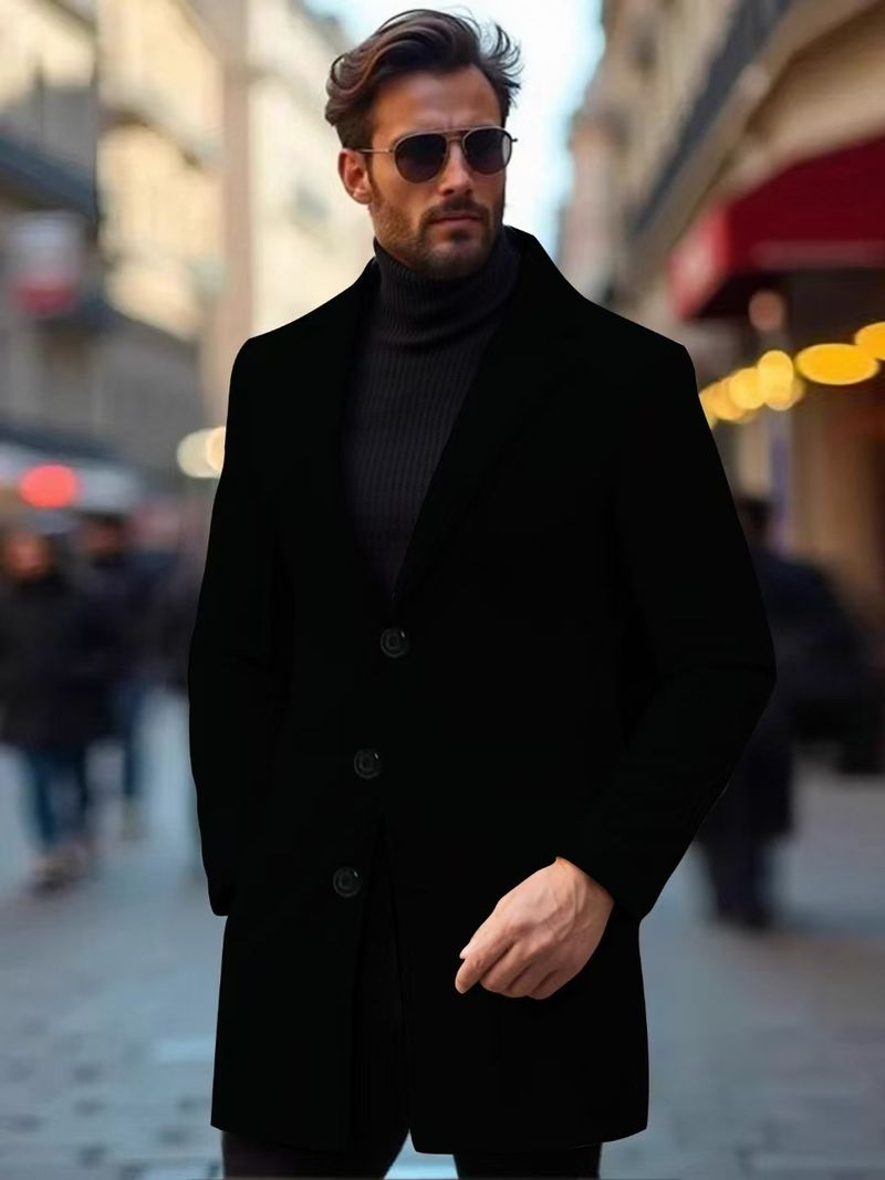 Elegant Slim-Fit Wool-Blend Trench Coat – Stylish Mid-Length Overcoat For Men & Women (Light Gray, Black, Dark Gray, Khaki)_voghion.com