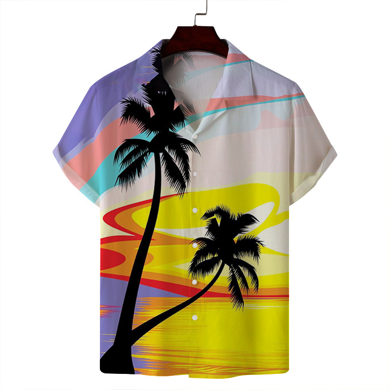 Men's Spring and Summer Thin Casual Cuban Collar Youth Printed Light Luxury Spot 3D Digital Printed Short-Sleeved Shirt for Men_voghion.com