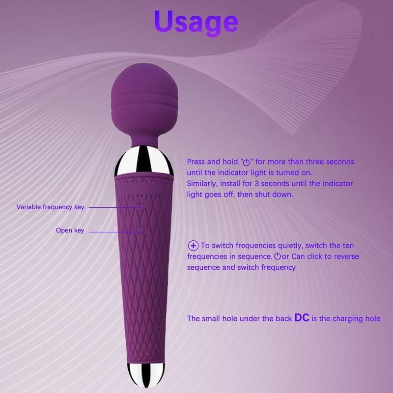 Centerel Stabmassagegerät mit 10 Vibrationsmodi, wasserdichtes Körpermassagegerät, Dunkelviolett, persönlicher Massagestab_voghion.com