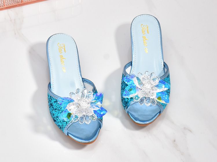 Mädchen 3 Hausschuhe 2024 neu 4 High Heels mit weicher Sohle Koreanische Version 5 Kinderkristallschuhe 6 offene Zehensandalen_voghion.com