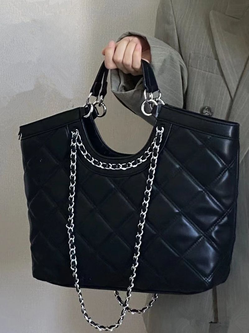 Borsa tote piccola e leggera di lusso, elegante borsa tote da donna con tracolla a catena - Borsa a mano in PU morbido di grande capacità per occasioni casual e viaggi_voghion.com