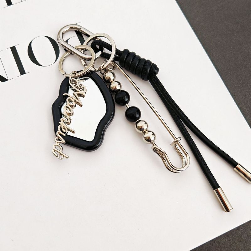 Ciondolo per borsa, ciondolo per borsa in metallo di alta qualità, forma irregolare, specchio per il trucco, corda in pelle, portachiavi di coppia_voghion.com