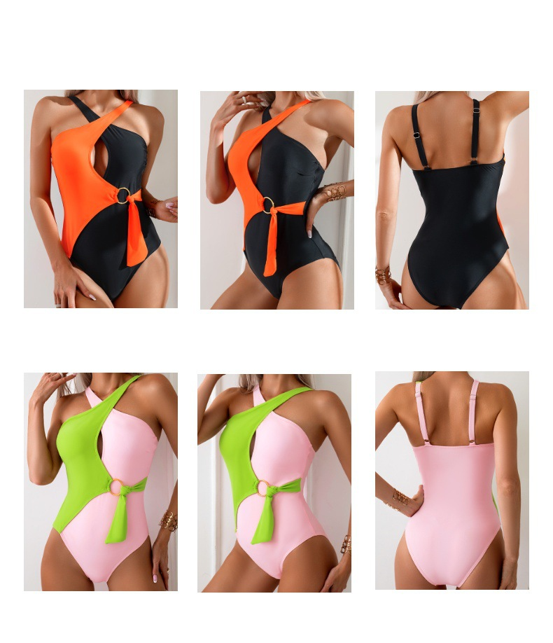 Mother&Kids One-piece swimsuit slim-fit sexy color matching swimsuit beach family suit_voghion.com