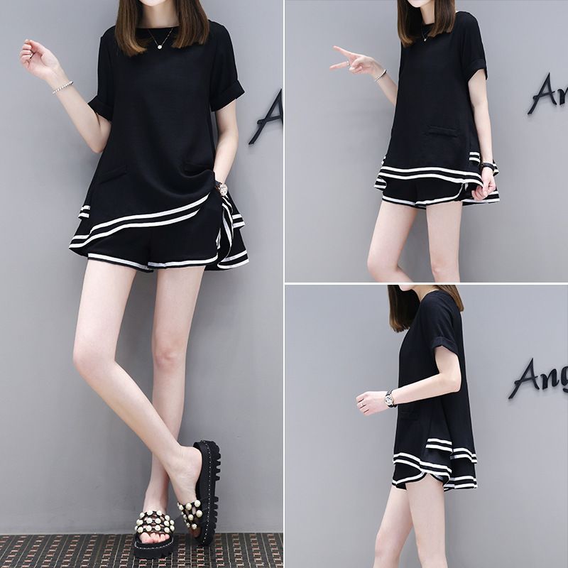 2025 Summer New Women's Clothing Plus Size Loose Two-Piece Set Casual Short Sleeve Shorts Sports Suit Fashion_voghion.com