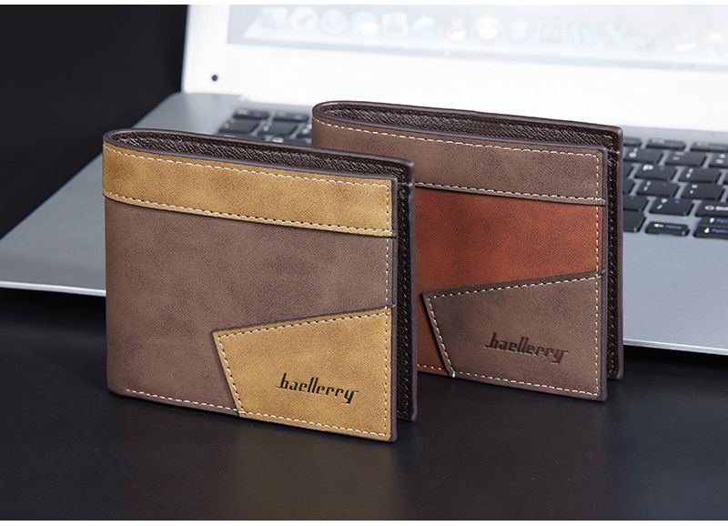New men's wallet short baellerry contrast color multi-card slots tri-fold coin purse anti-magnetic wallet men_voghion.com