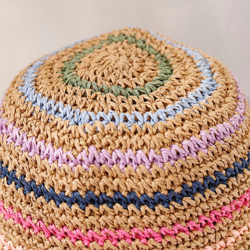 Újdonságok 2024 Női szalmakalap horgolt csíkos szivárványos UV védelemmel ellátott napellenző strandsapkák női nyári kalap sapka_voghion.com