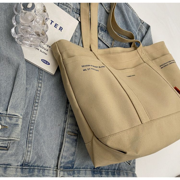 Female Slouchy Large Capacity Canvas Bag Tote Commuter Bag Premium Sense Shoulder Rest_voghion.com