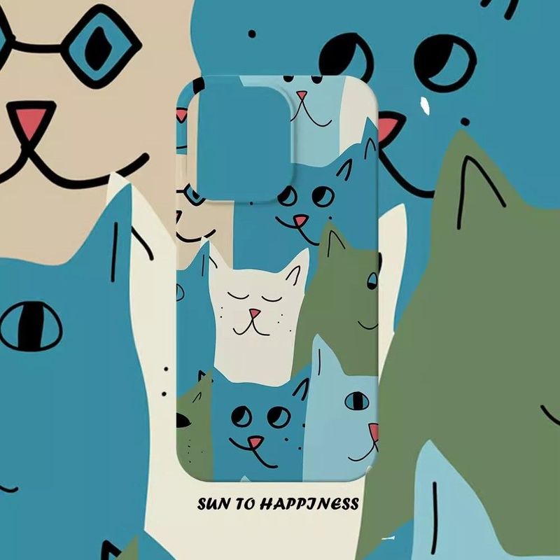 【 Durable et résistant aux chutes 】 Illustration de graffiti simulé Chat Téléphone15 Téléphone 14pro Coque rigide 13promax12 Film 11 Brillant_voghion.com