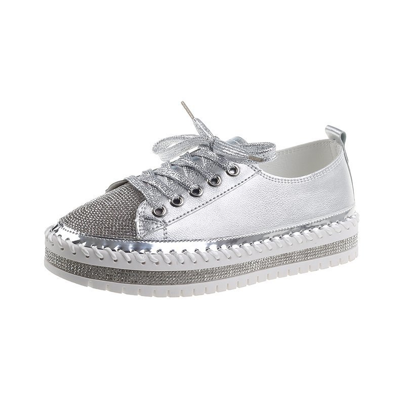 Zapatillas deportivas blancas de suela gruesa con cordones y suela plana para mujer, tallas grandes 35-43_voghion.com