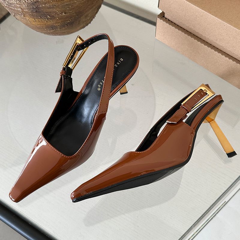 New In 2024 High Heel Strap Buckle Pointed Toe Slingback Fashion Heels Metal Shoes With Décolleté For Women_voghion.com